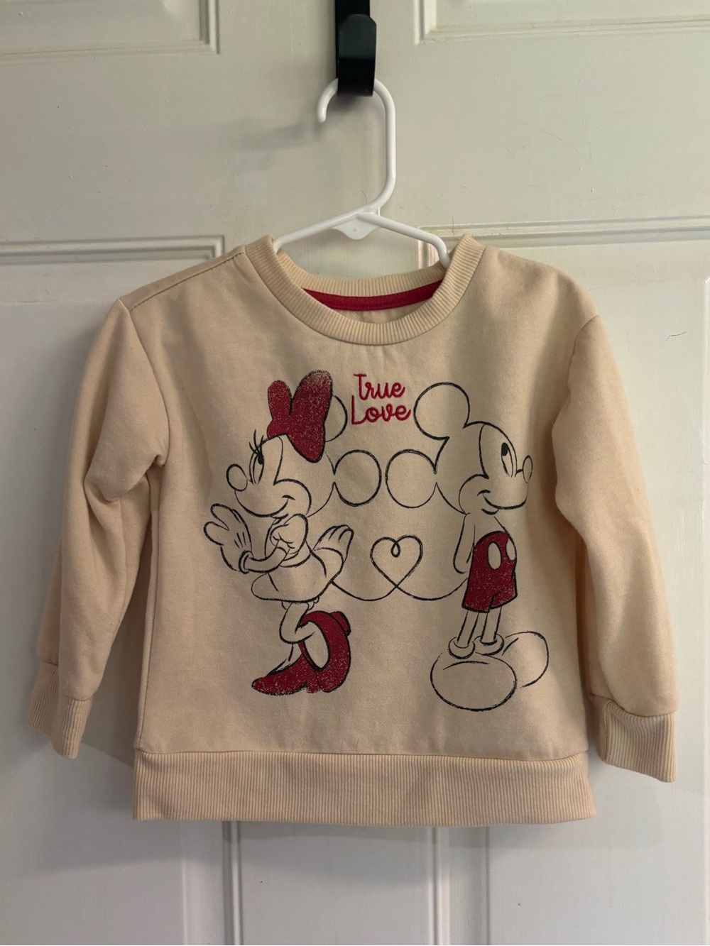 2T Disney Cream/Red Mickey and Minnie Sweethearts Crewneck Sweatshirt . In EUC!